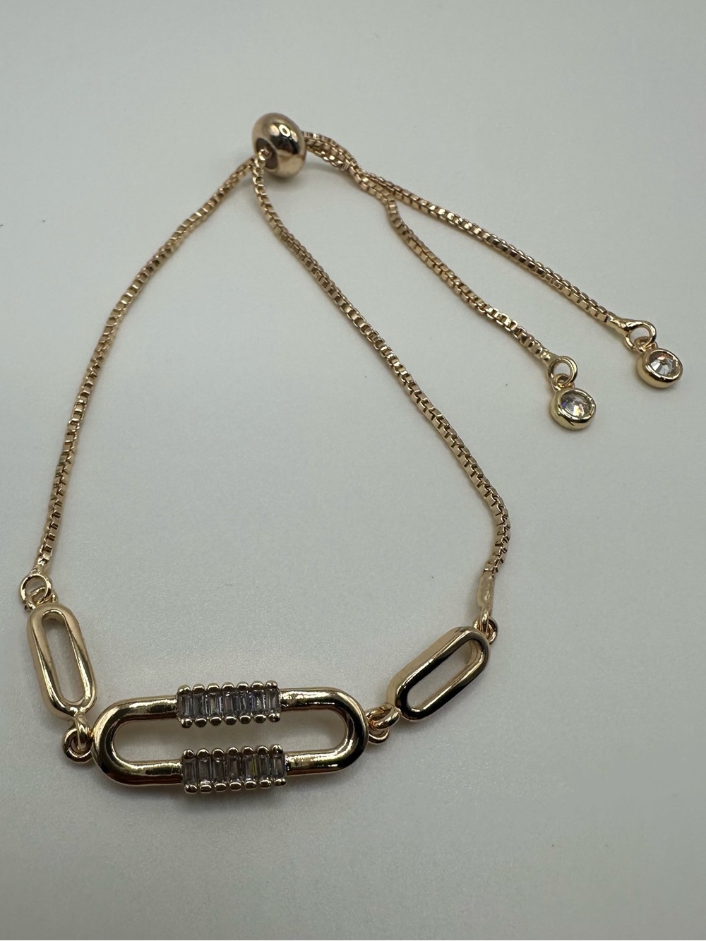 Gold Plated Adjustable Link Bracelet with Crystal Detailing